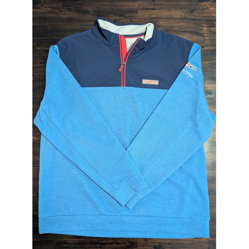 Vineyard Vines Mens XL Genesis Open Golf 1/4 Zip Pullover Blue Colorblock